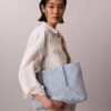 Her Yüzünde Amblem Logosu Bulunan Küçük Denim Tote Çanta