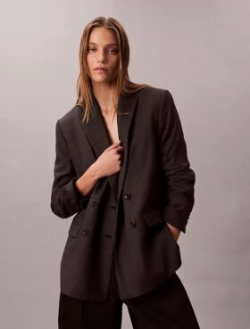 Houndstooth Yün Karışımlı Rahat Blazer