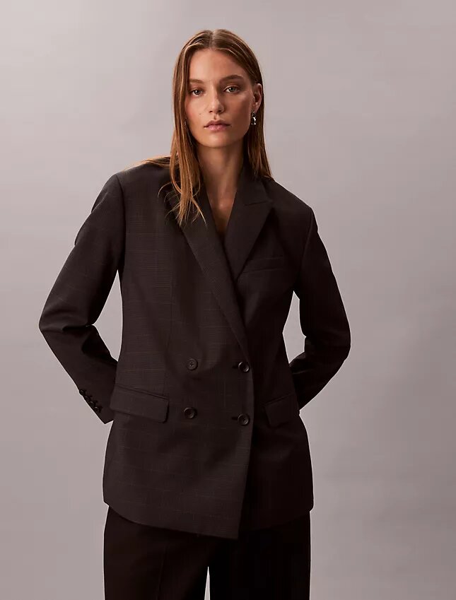 Houndstooth Yün Karışımlı Rahat Blazer Houndstooth Yün Karışımlı Rahat Blazer