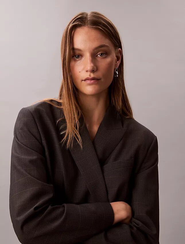 Houndstooth Yün Karışımlı Rahat Blazer Houndstooth Yün Karışımlı Rahat Blazer