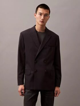 Çift Düğmeli Yün Gabardin Karışımlı Blazer