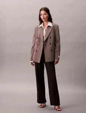 Çift Düğmeli Yün Gabardin Karışımlı Blazer