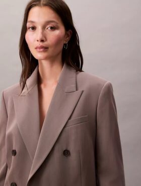 Çift Düğmeli Yün Gabardin Karışımlı Blazer