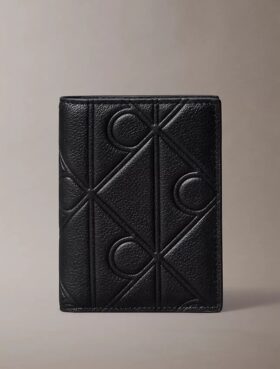 Kabartmalı Amblem Logolu İnce İkiye Katlanan Cüzdan