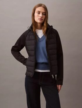 Karışık Malzemeli Puffer Ceket