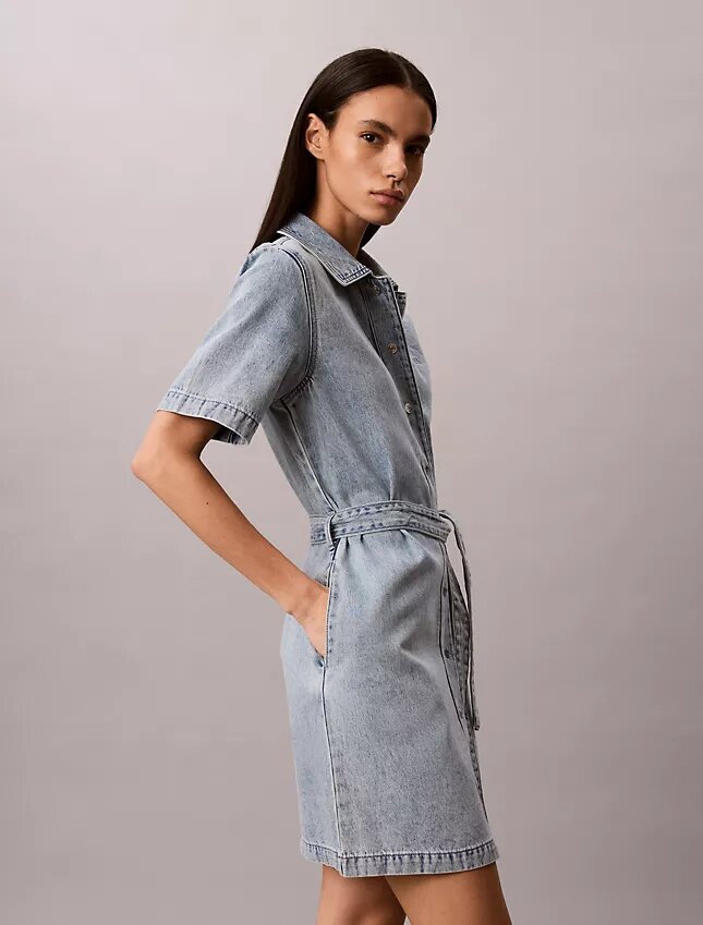 Kemerli Denim Mini Elbise Kemerli Denim Mini Elbise