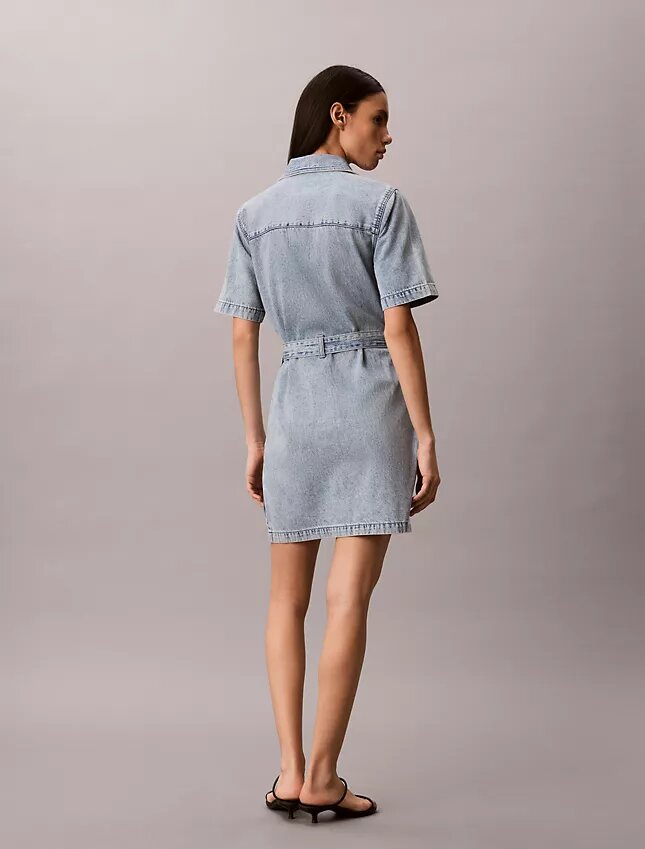 Kemerli Denim Mini Elbise Kemerli Denim Mini Elbise
