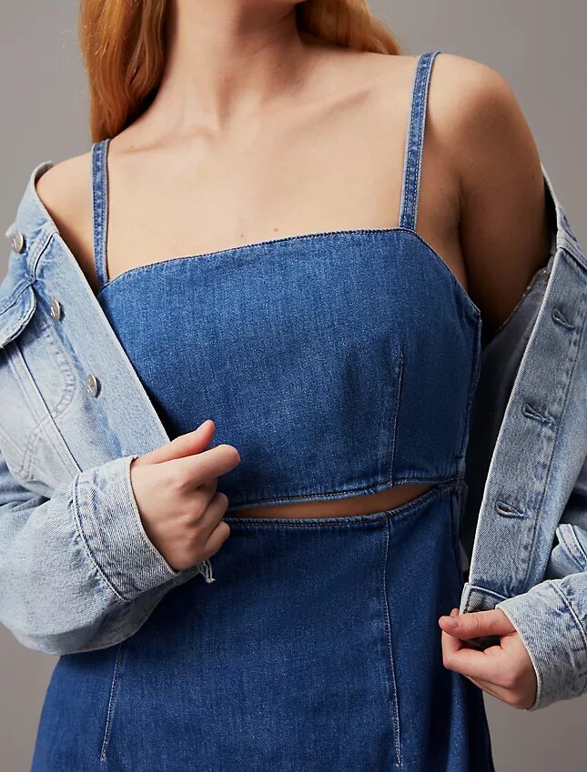 Kesimli Denim Mini Elbise Kesimli Denim Mini Elbise