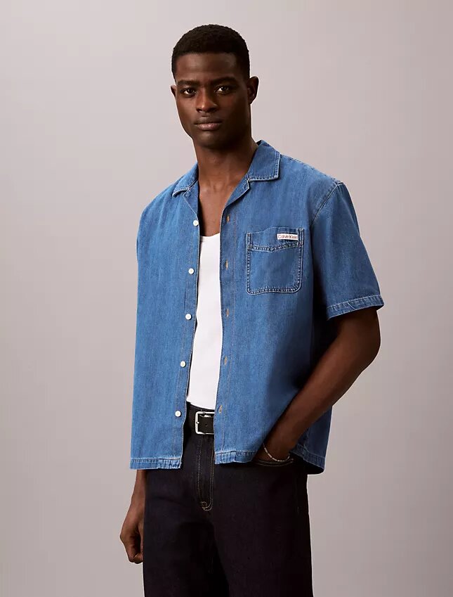 Keten Karışımlı Denim Düğmeli Gömlek Keten Karışımlı Denim Düğmeli Gömlek