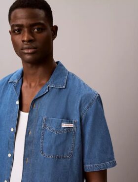 Keten Karışımlı Denim Düğmeli Gömlek