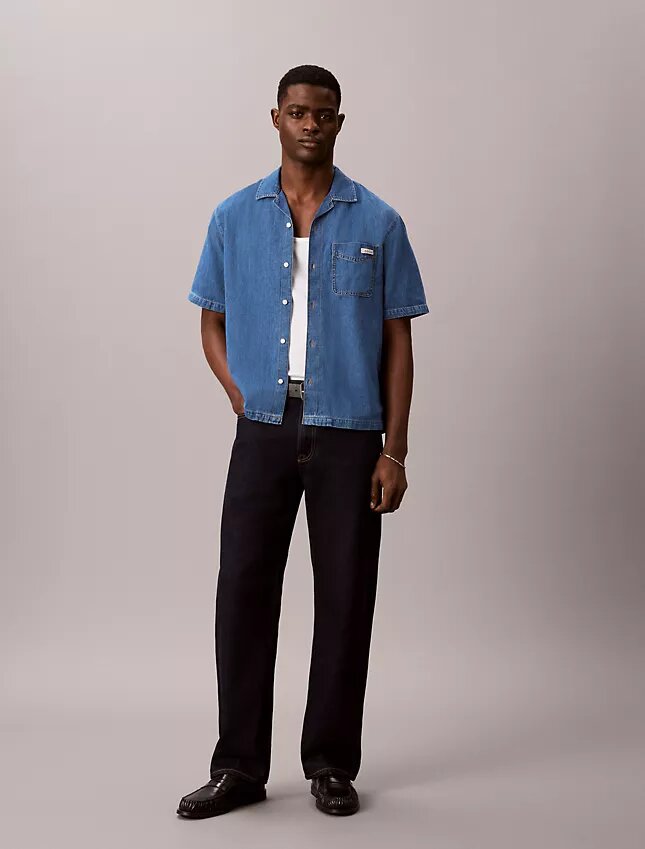 Keten Karışımlı Denim Düğmeli Gömlek Keten Karışımlı Denim Düğmeli Gömlek