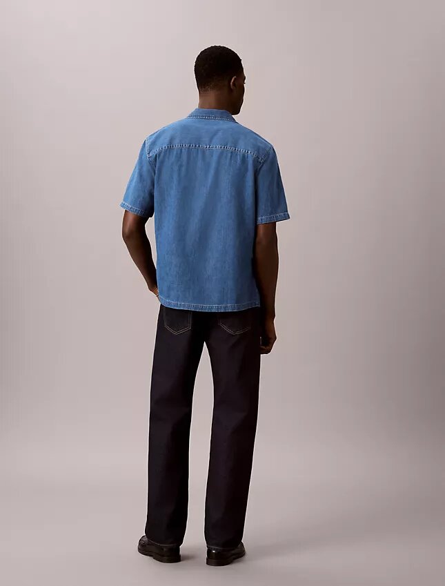 Keten Karışımlı Denim Düğmeli Gömlek Keten Karışımlı Denim Düğmeli Gömlek