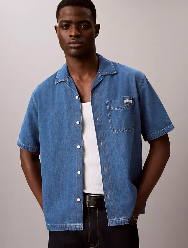Keten Karışımlı Denim Düğmeli Gömlek Keten Karışımlı Denim Düğmeli Gömlek
