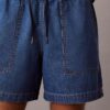 Keten Karışımlı Denim Çekip Giyilen Şort