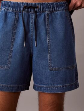 Keten Karışımlı Denim Çekip Giyilen Şort