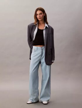 Keten Karışımlı Geniş Paça Jean