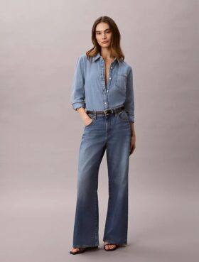 Keten Karışımlı Geniş Paça Jean