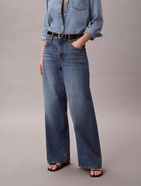Keten Karışımlı Geniş Paça Jean
