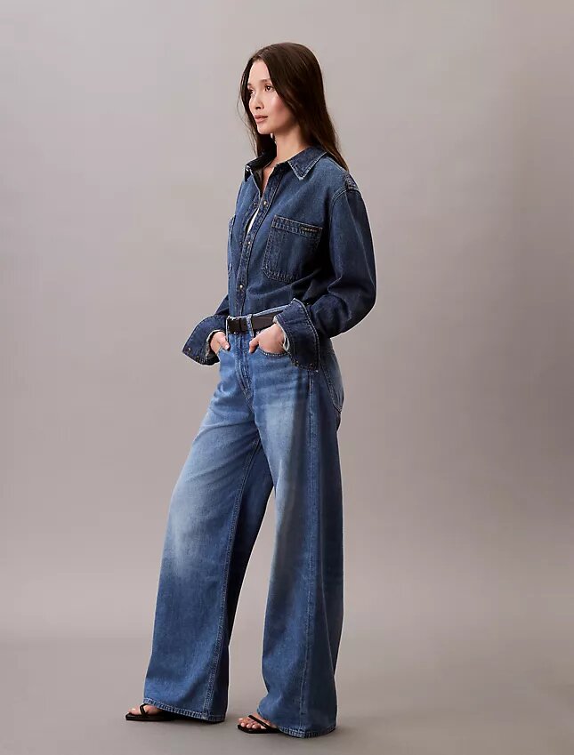 Keten Karışımlı Geniş Paça Jean Keten Karışımlı Geniş Paça Jean