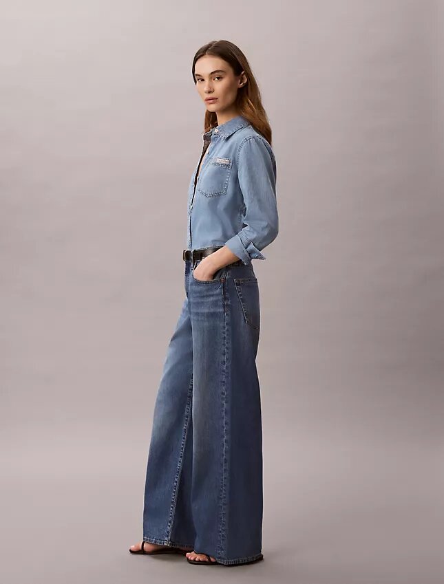 Keten Karışımlı Geniş Paça Jean Keten Karışımlı Geniş Paça Jean
