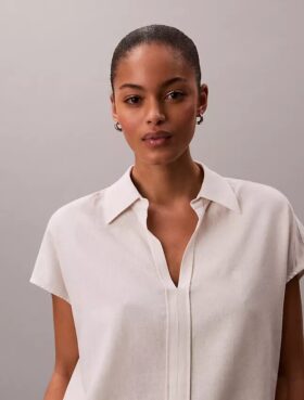 Keten Karışımlı Kısa Kollu Klasik Gömlek