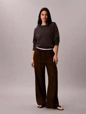Keten Karışımlı İpli Geniş Paça Pantolon