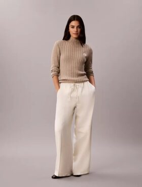 Keten Karışımlı İpli Geniş Paça Pantolon