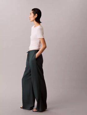 Keten Karışımlı İpli Geniş Paça Pantolon
