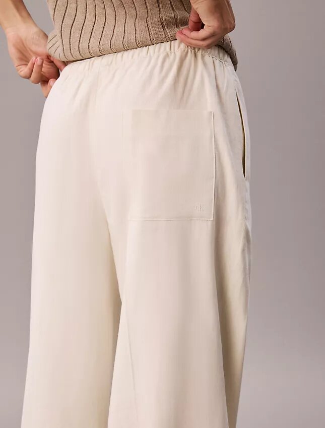 Keten Karışımlı İpli Geniş Paça Pantolon Keten Karışımlı İpli Geniş Paça Pantolon