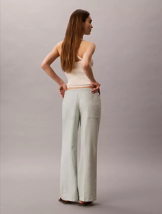 Keten Karışımlı İpli Geniş Paça Pantolon Keten Karışımlı İpli Geniş Paça Pantolon