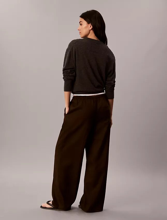 Keten Karışımlı İpli Geniş Paça Pantolon Keten Karışımlı İpli Geniş Paça Pantolon