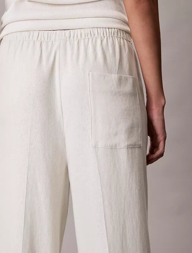 Keten Karışımlı İpli Geniş Paça Pantolon Keten Karışımlı İpli Geniş Paça Pantolon