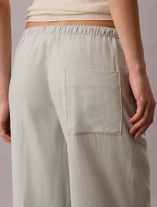 Keten Karışımlı İpli Geniş Paça Pantolon Keten Karışımlı İpli Geniş Paça Pantolon