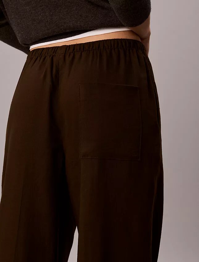 Keten Karışımlı İpli Geniş Paça Pantolon Keten Karışımlı İpli Geniş Paça Pantolon