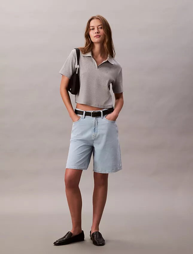Keten Karışımlı Rahat Denim Bermuda Şort Keten Karışımlı Rahat Denim Bermuda Şort