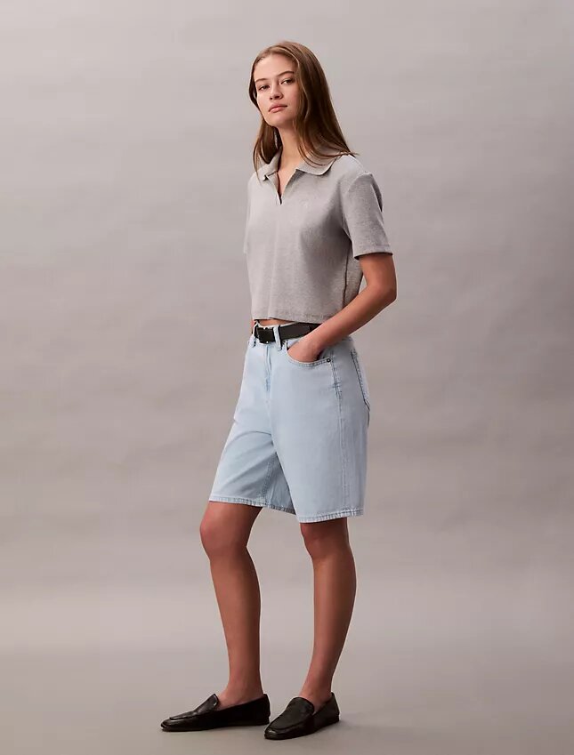 Keten Karışımlı Rahat Denim Bermuda Şort Keten Karışımlı Rahat Denim Bermuda Şort