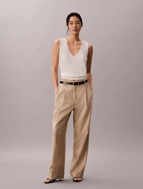 Keten Karışımlı Özel Dikim Geniş Paça Pantolon