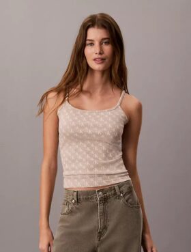 Konturlu Ribana Desenli Monogram Tank Top