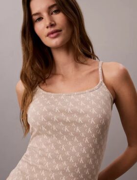 Konturlu Ribana Desenli Monogram Tank Top
