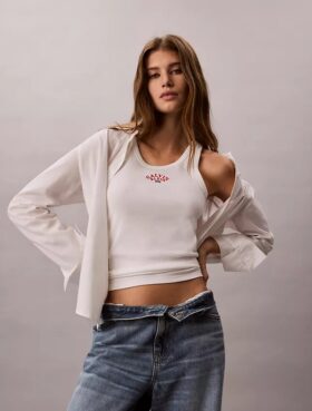 Konturlu Ribana Logo Grafikli Tank Top