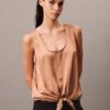 Kırışık Saten Önü Bağlamalı Tank Top