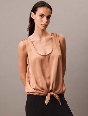 Kırışık Saten Önü Bağlamalı Tank Top