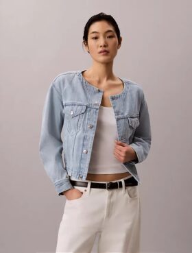 Kısa Yakasız Denim Trucker Jacket