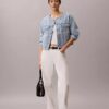 Kısa Yakasız Denim Trucker Jacket