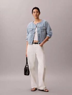 Kısa Yakasız Denim Trucker Jacket