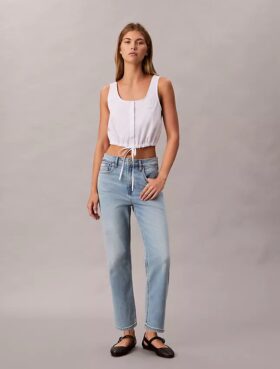 Kısa Yüksek Bel Lyocell Karışımlı Düz Paça Jean