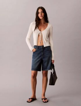 Kıvrımlı Etek Ucu A-Line Denim Şort
