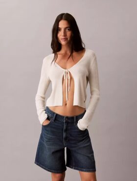Kıvrımlı Etek Ucu A-Line Denim Şort