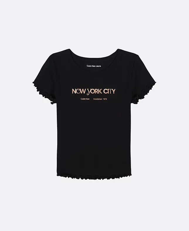 Kız Çocuk New York City Logo Grafikli Klasik Tişört Kız Çocuk New York City Logo Grafikli Klasik Tişört