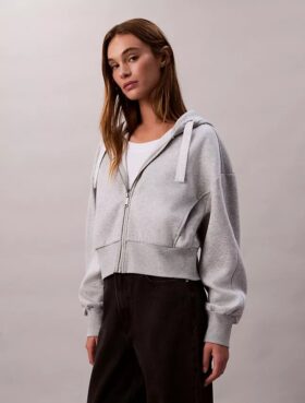 Logo Bantlı Polar Fermuarlı Rahat Kapüşonlu Sweatshirt